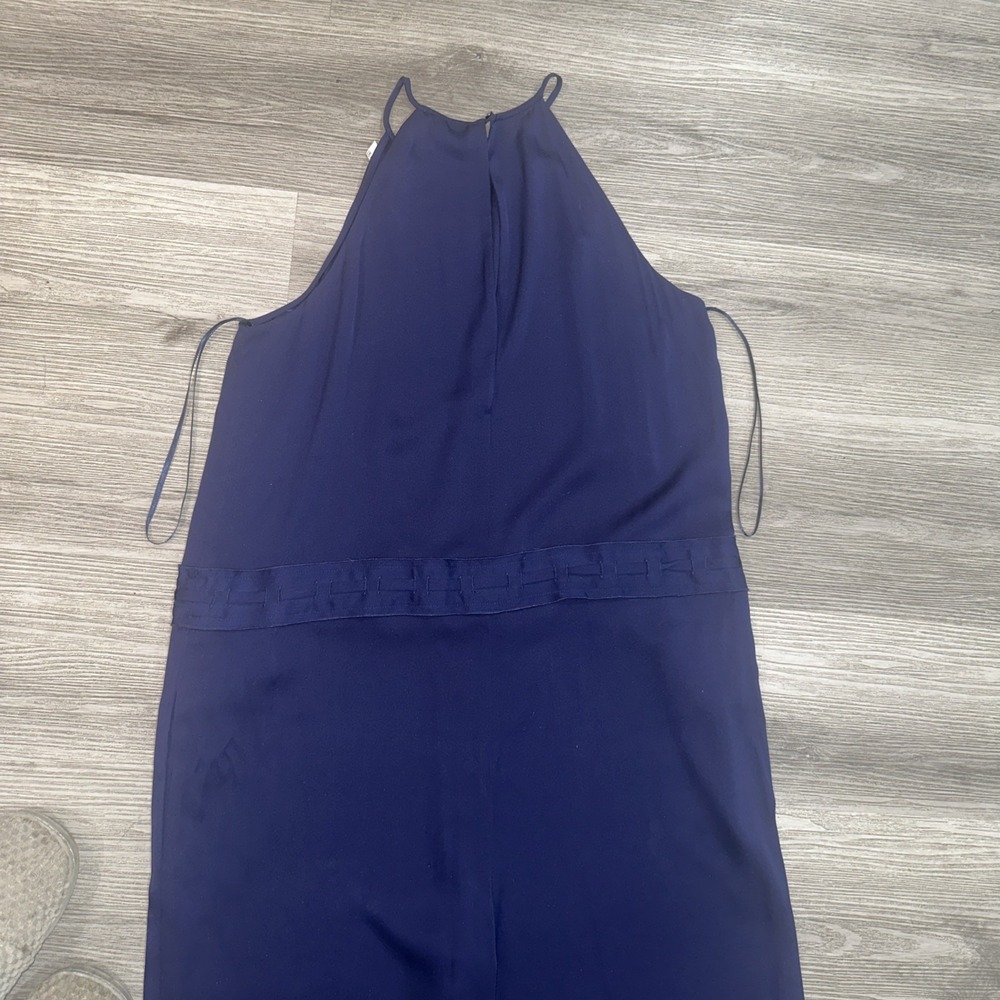 Diane Von Furstenberg Davin Silk Jumpsuit Size 14 Navy Tie Waist Wide Leg Halter - Picture 7 of 12
